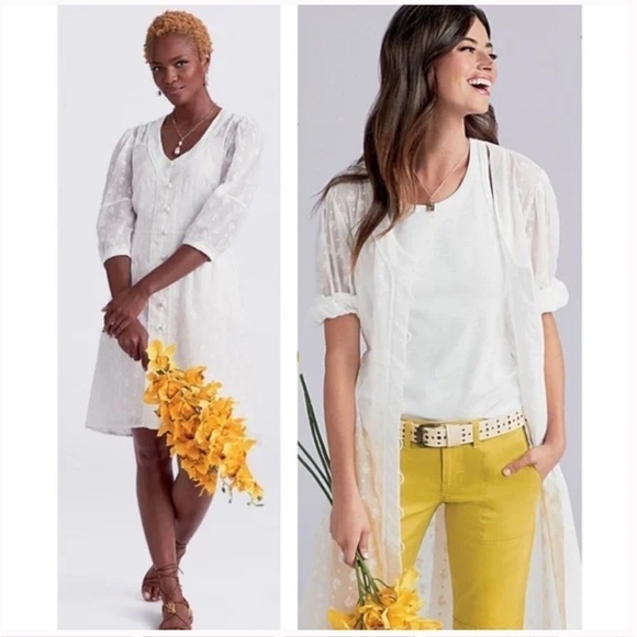 CAbi Dresses & Skirts - NWT Cabi 8 White Embroidered Button Down Midsummer Dress 5943